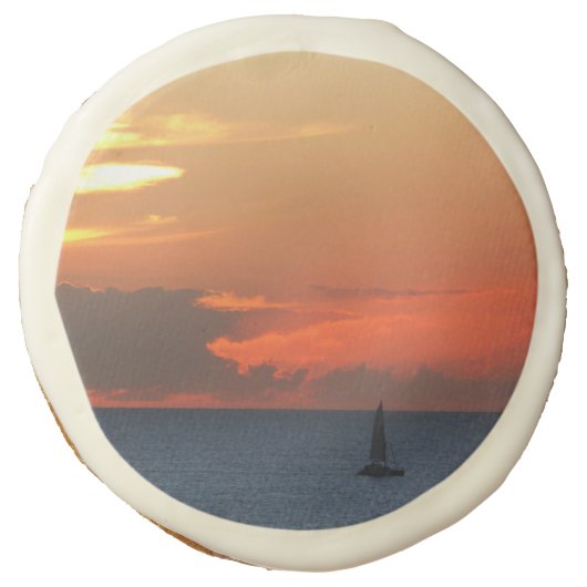 Sunset Clouds and Sailboat Seascape Sugar Cookie (Front)