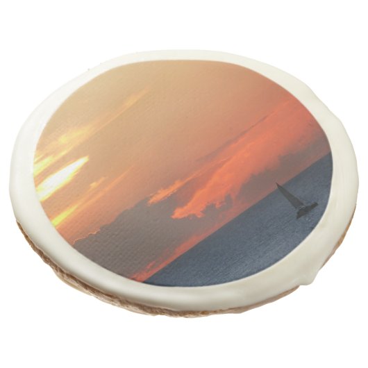 Sunset Clouds and Sailboat Seascape Sugar Cookie (Angled)