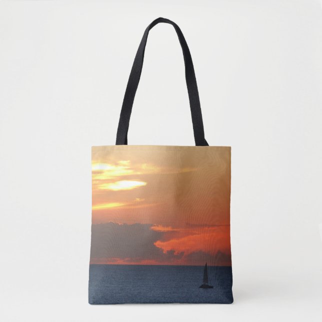 Sunset Clouds and Sailboat Seascape Tote Bag (Front)