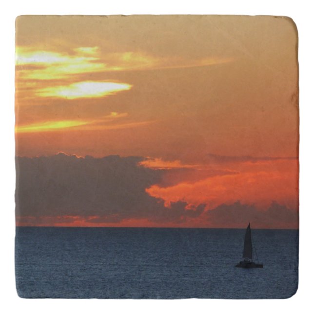 Sunset Clouds and Sailboat Seascape Trivet (Front)