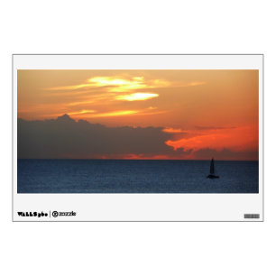 Sunset Clouds and Sailboat Seascape Wall Sticker