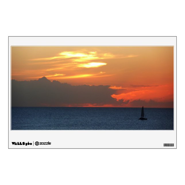 Sunset Clouds and Sailboat Seascape Wall Sticker (Front)