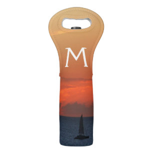 Sunset Clouds and Sailboat Seascape Wine Bag