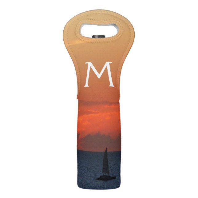 Sunset Clouds and Sailboat Seascape Wine Bag (Front)