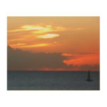 Sunset Clouds and Sailboat Seascape Wood Wall Art