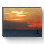 Sunset Clouds and Sailboat Seascape Wooden Box Sign