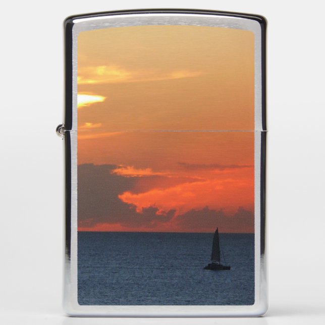 Sunset Clouds and Sailboat Seascape Zippo Lighter (Front)