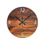 Sunset Clouds I Colorful Abstract Sky Photography Round Clock