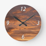 Sunset Clouds I Colorful Sky Photography Round Clock