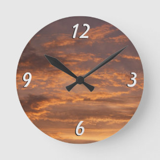 Sunset Clouds I Colorful Sky Photography Round Clock