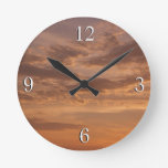 Sunset Clouds II Pastel Abstract Nature Round Clock