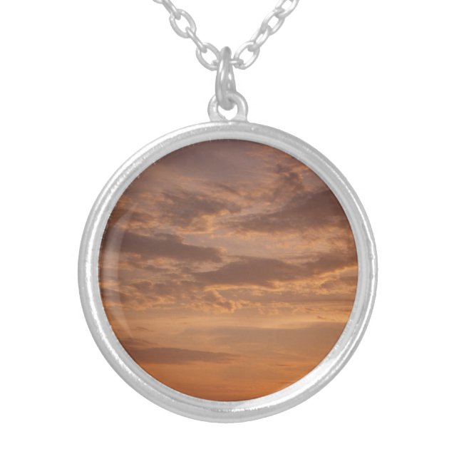 Sunset Clouds II Pastel Abstract Nature Silver Plated Necklace (Front)