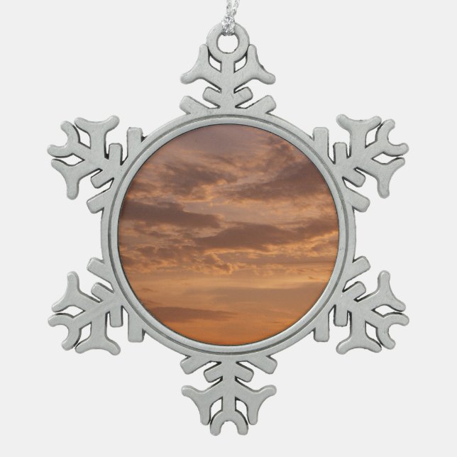 Sunset Clouds II Pastel Abstract Nature Snowflake Pewter Christmas Ornament (Front)