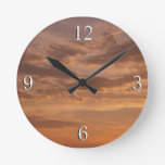 Sunset Clouds III Pastel Abstract Nature Round Clock
