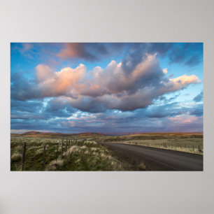 Sunset Clouds Over Gravel Zumwalt Prairie Road Poster