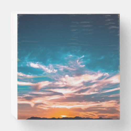 Sunset clouds wooden box sign