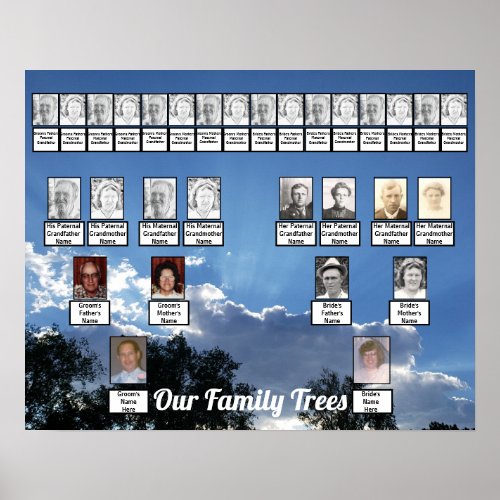 Sunset Clouds wtih Rays Two Family Trees Poster