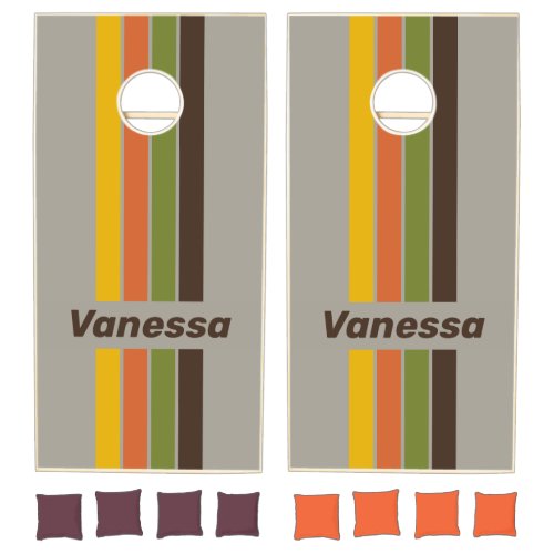 Sunset Clover Pin Striped with Name Cornhole Set