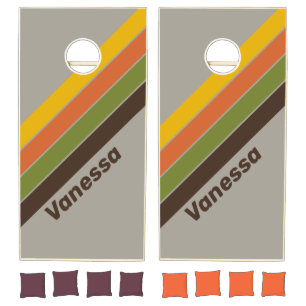 Sunset Clover Striped with Name Cornhole Set