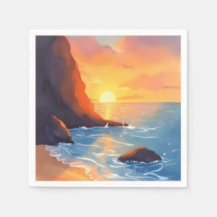 Sunset Coast Beach Ocean Waves Napkins