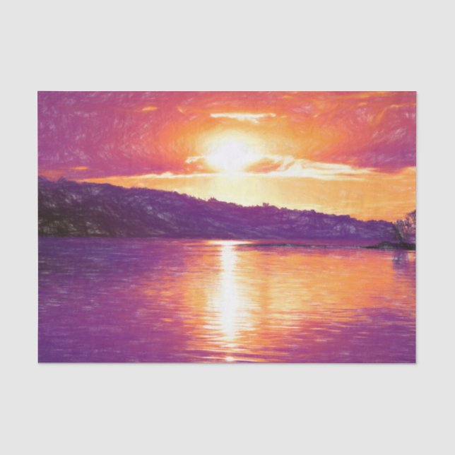 Sunset Coastal Beach Orange Purple Decoupage Tissue Paper (Front)