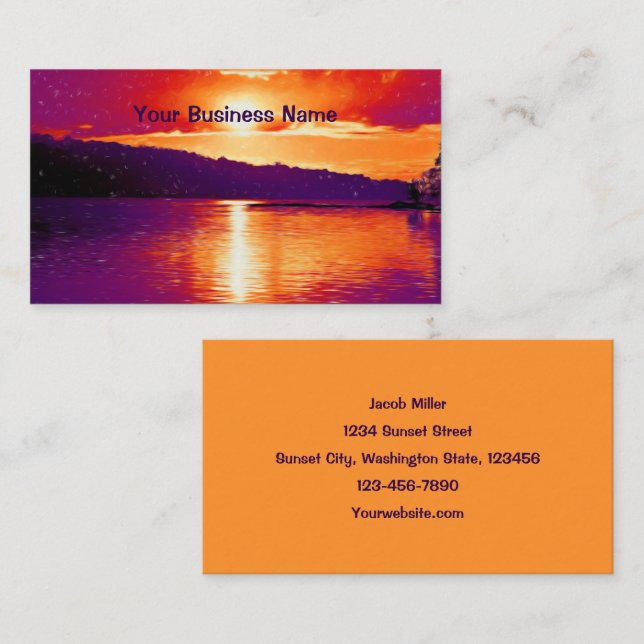 Sunset Coastal Beach Orange Purple Scene Business Card (Front/Back)