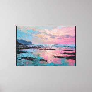 Sunset Coastal Cliff Painting – Abstract Wall Art