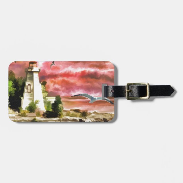 Sunset Coastal Lighthouse Luggage Tag (Front Horizontal)