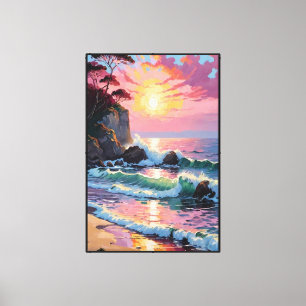 Sunset Coastal Scene with Cliffs and Waves Canvas Print
