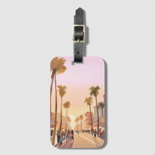 Sunset Coastal Town Palm Tree Coastal Watercolor Luggage Tag