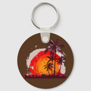 sunset coco palm tree keychain