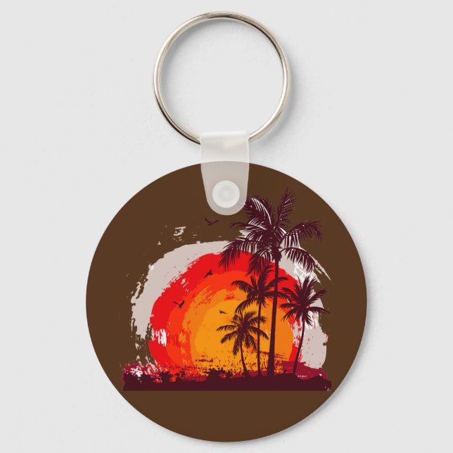 sunset coco palm tree keychain (Front)