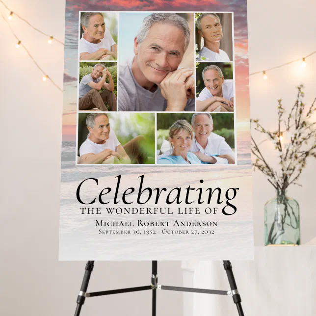 Sunset Collage Memorial Service 2x3ft Welcome Sign | Zazzle