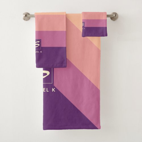 Sunset Color Palette Stripe Monogram Bath Towel Set