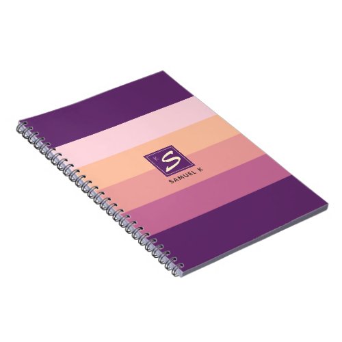 Sunset Color Palette Stripe Monogram Notebook
