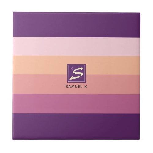 Sunset Color Palette Stripe Monogram Tile