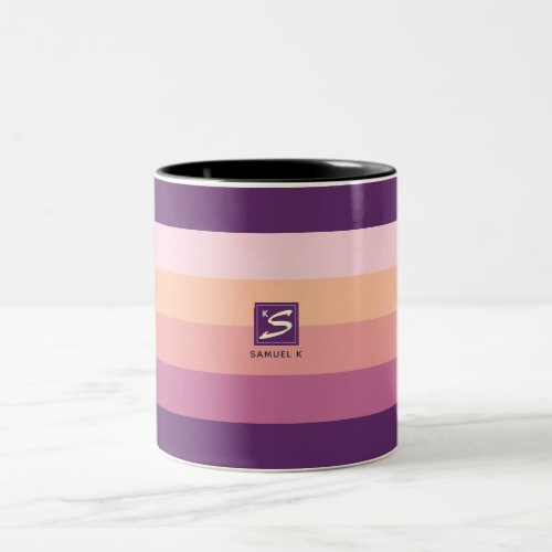 Sunset Color Palette Stripe Monogram Two_Tone Coffee Mug