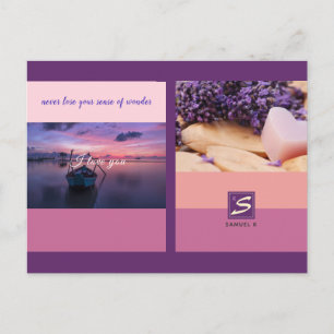 Sunset Color Palette Stripe Photo Monogram Postcard