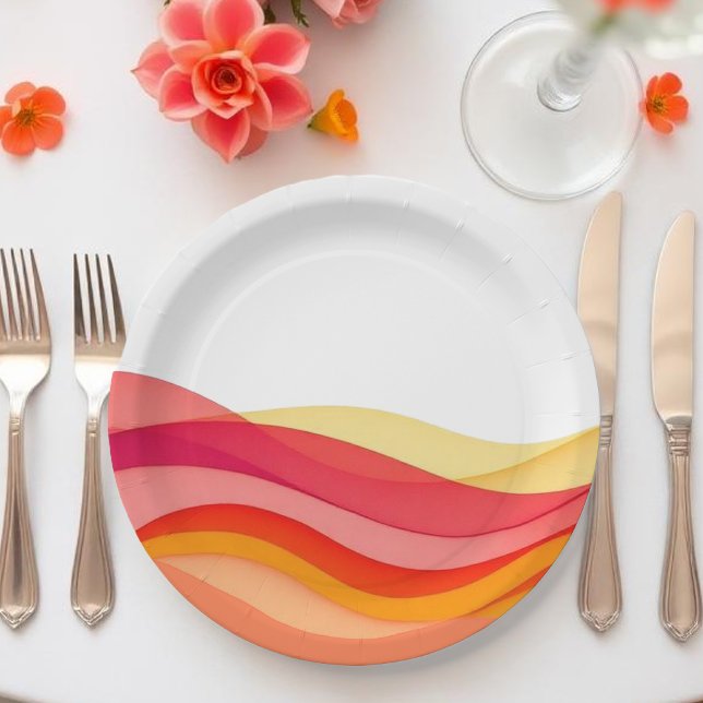 Sunset Color Waves Modern Wedding Paper Plates (Sunset Color Waves Modern Wedding Paper Plates)