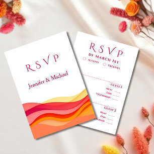 Sunset Color Waves Modern Wedding  RSVP Card