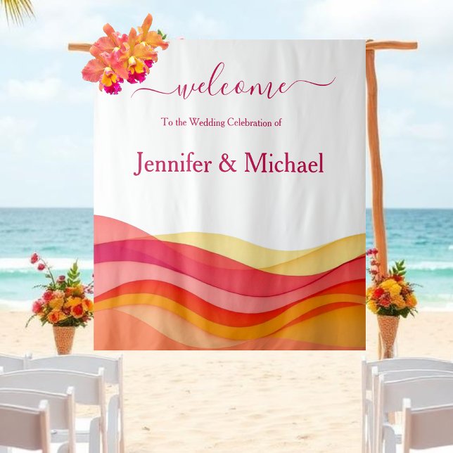 Sunset Color Waves Modern Wedding Sign Tapestry (Sunset Color Waves Modern Wedding Sign Tapestry)