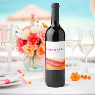 Sunset Color Waves Modern Wedding Wine Label