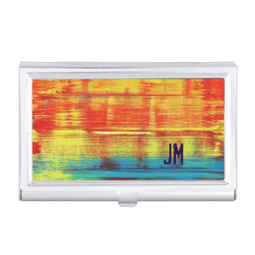 Sunset Colorful Abstract Art  Monogram  Business Card Case