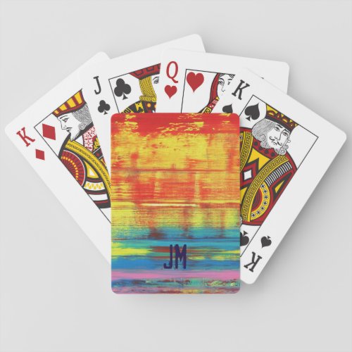 Sunset Colorful Abstract Art  Monogram Poker Cards