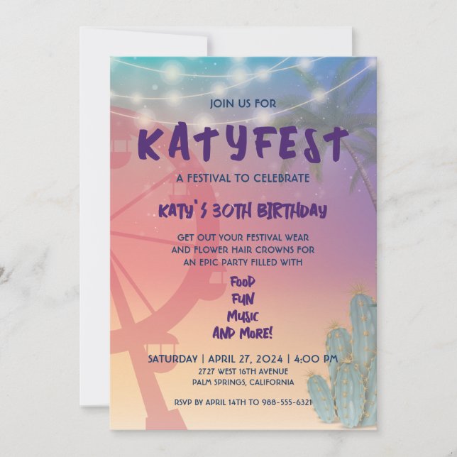 Sunset Colors Music Festival Party Invitation (Front)