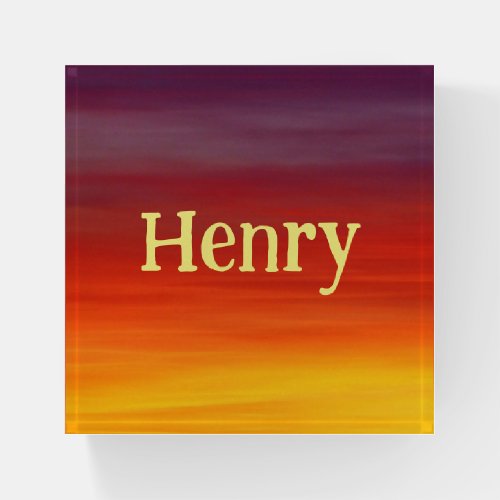 Sunset Colors Ombre Name Glass Paperweight