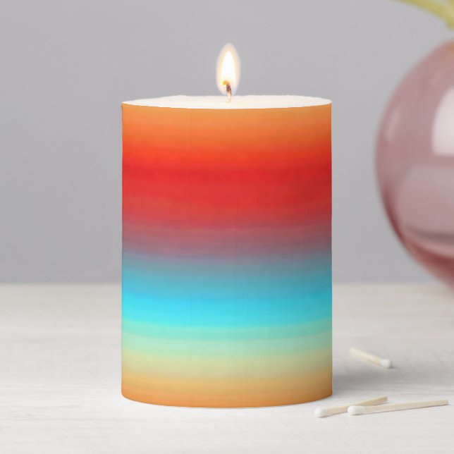 Sunset Colors Ombre Pattern Pillar Candle (In Situ)