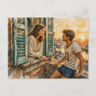 Sunset Conversation at a Window,  Postcard