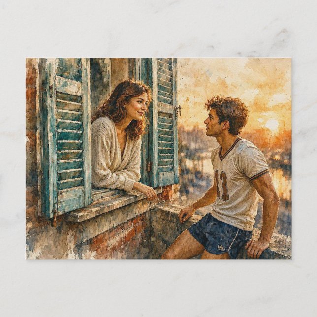 Sunset Conversation at a Window,  Postcard (Front)