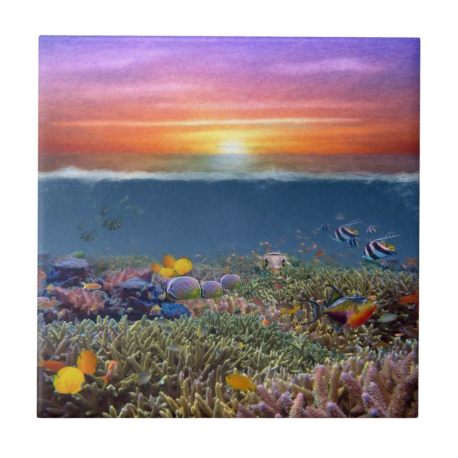 Sunset Coral Reef Ceramic Tile (Front)